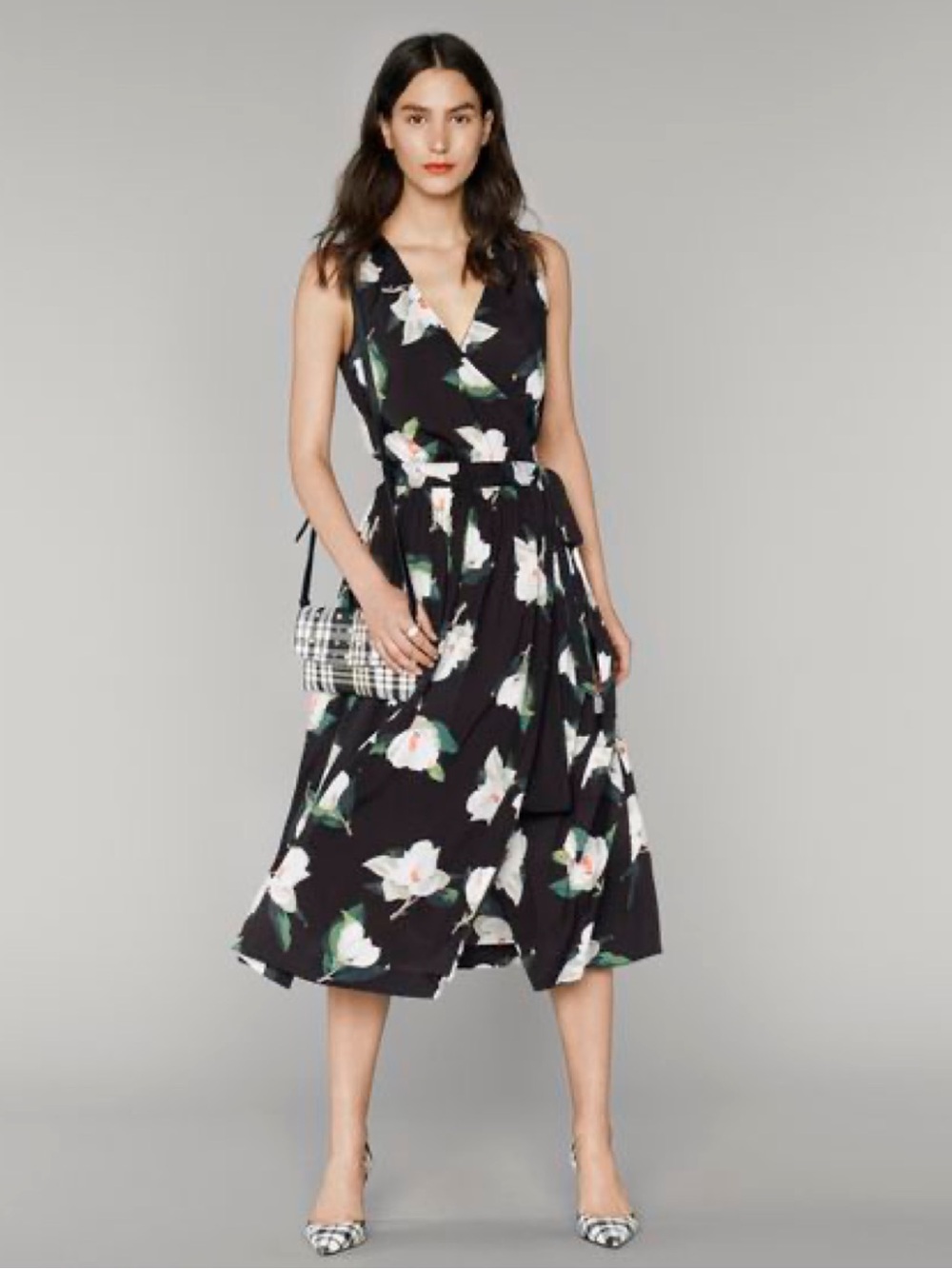 Banana Republic Floral Fit & Flare Midi Dress Black Petite 0P